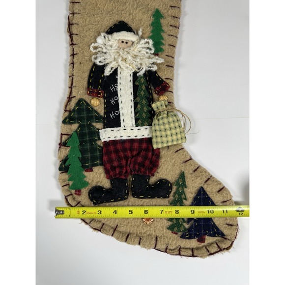Vintage Tan Primitive Penny Felt Applique‎ Christmas Stocking Santa Clause - Picture 9 of 11